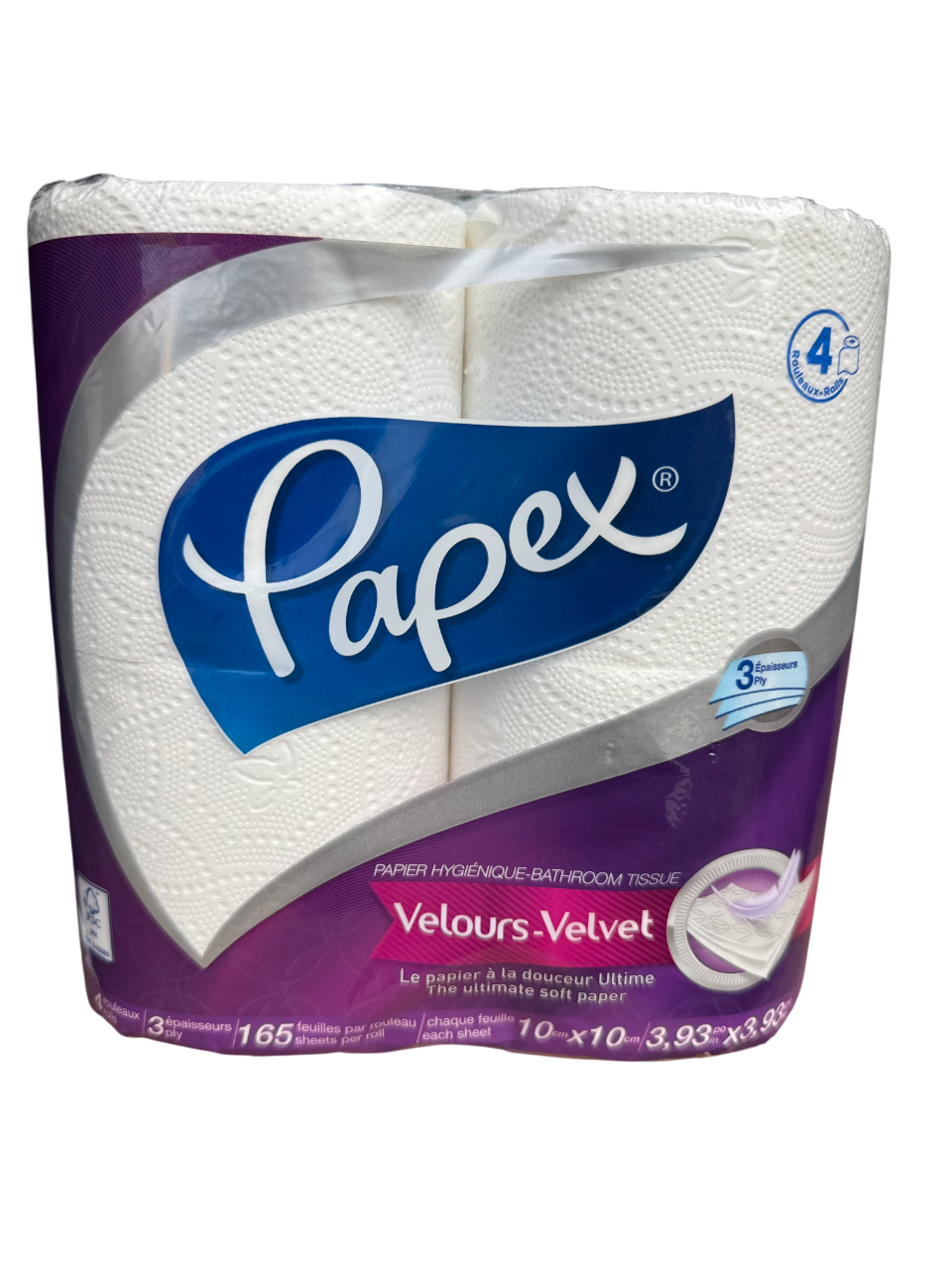 Papex Velours Velvet toilet paper package on a white background