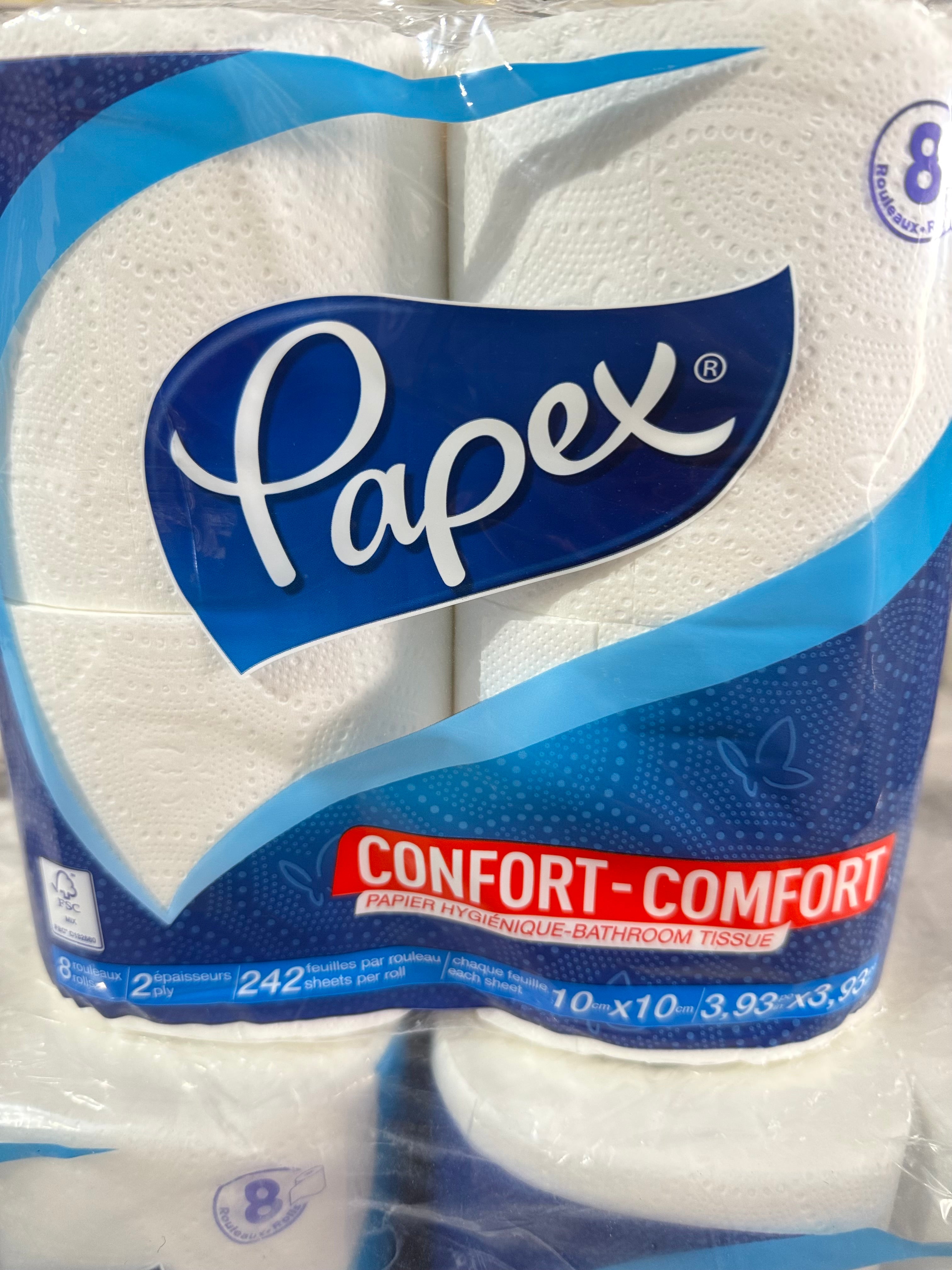 Papex toilet rolls package with blue and white design